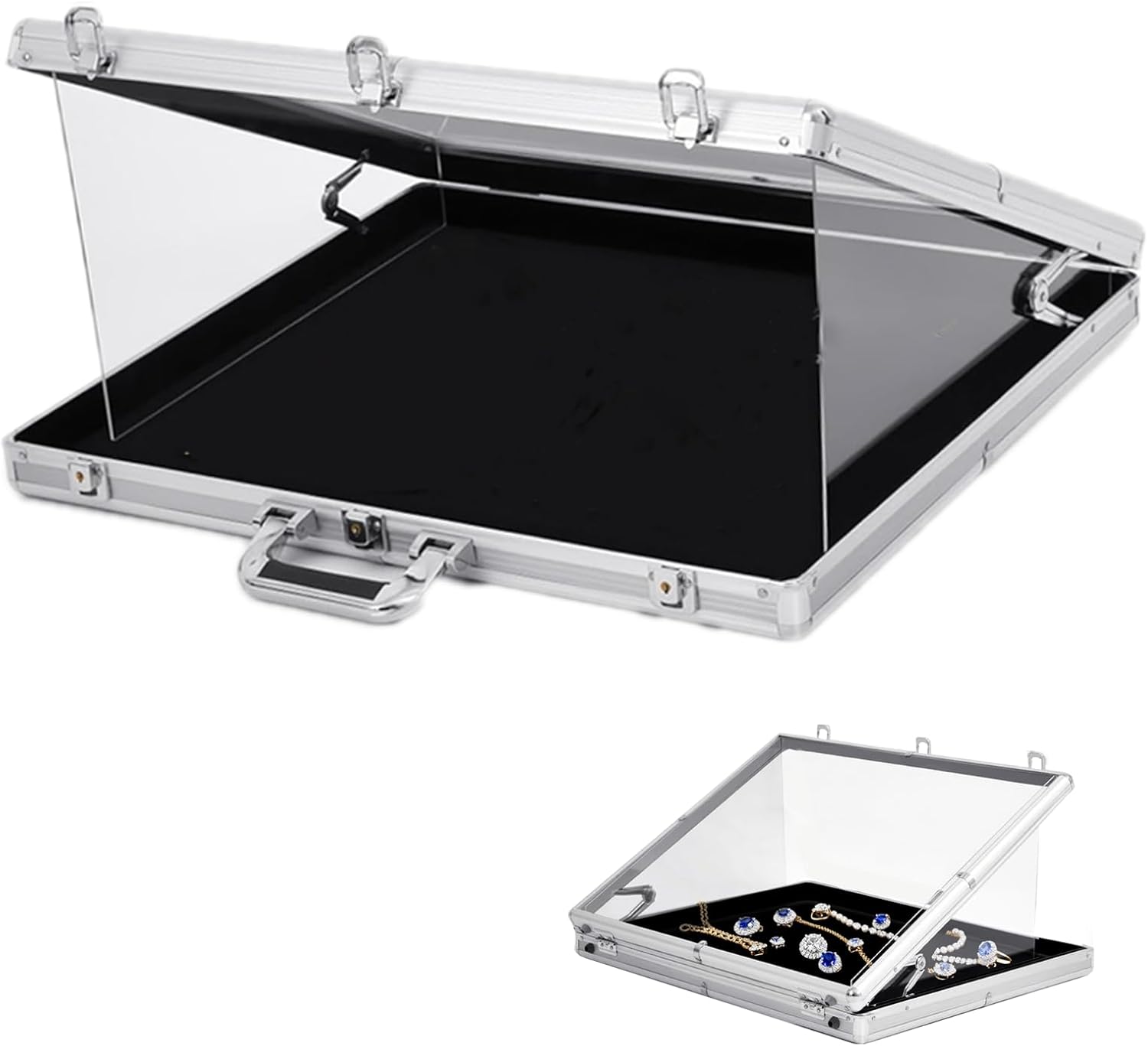 34"x22" card show display case,portable aluminum trading card display case,clear acrylic card box with locks suitable for sports card/tcg/jewelry collection (34"x22")