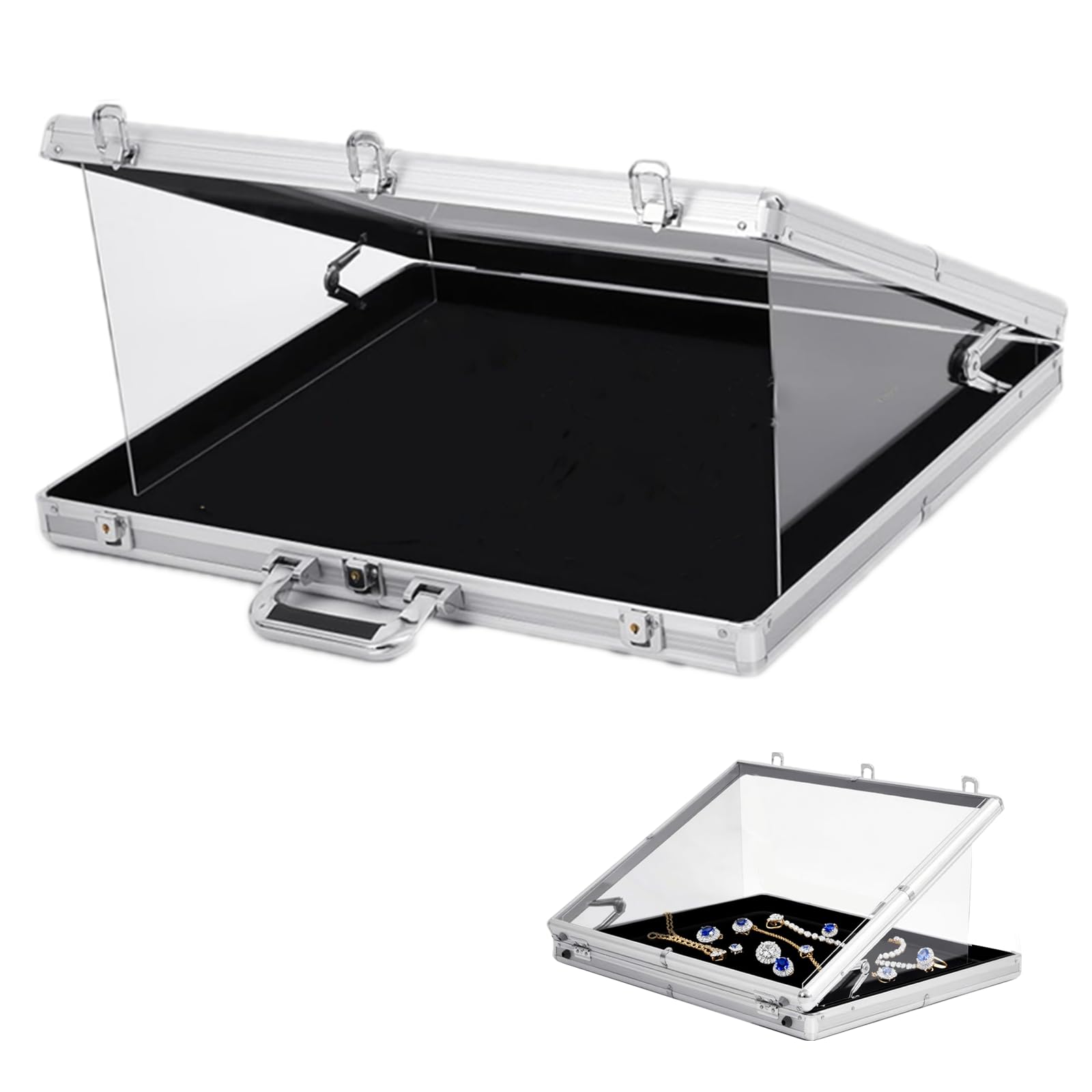 24"x20" card show display case,portable aluminum trading card display case,clear acrylic card box with locks suitable for sports card/tcg/jewelry collection 24