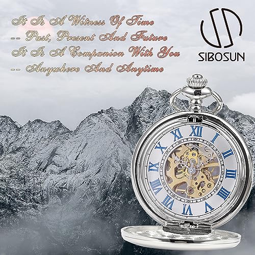 Image of SIBOSUN Pocket Watch Mechanical Skeleton Antique Men Bronze Roman Numerals Hand Wind