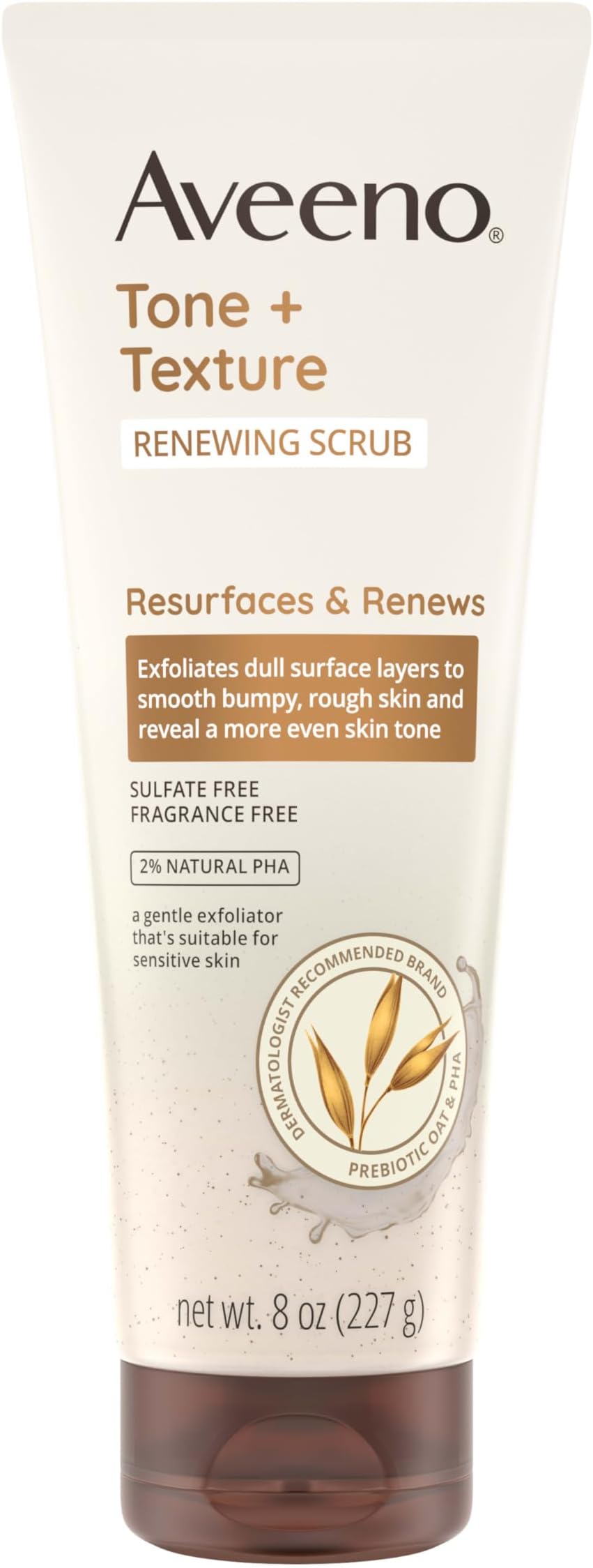 Aveeno Fragrance-Free Body Scrub for Smoother, More Even Skin Tone - Prebiotic Oat Formula for Sensitive Skin, Exfoliating and Renewing, 8 oz