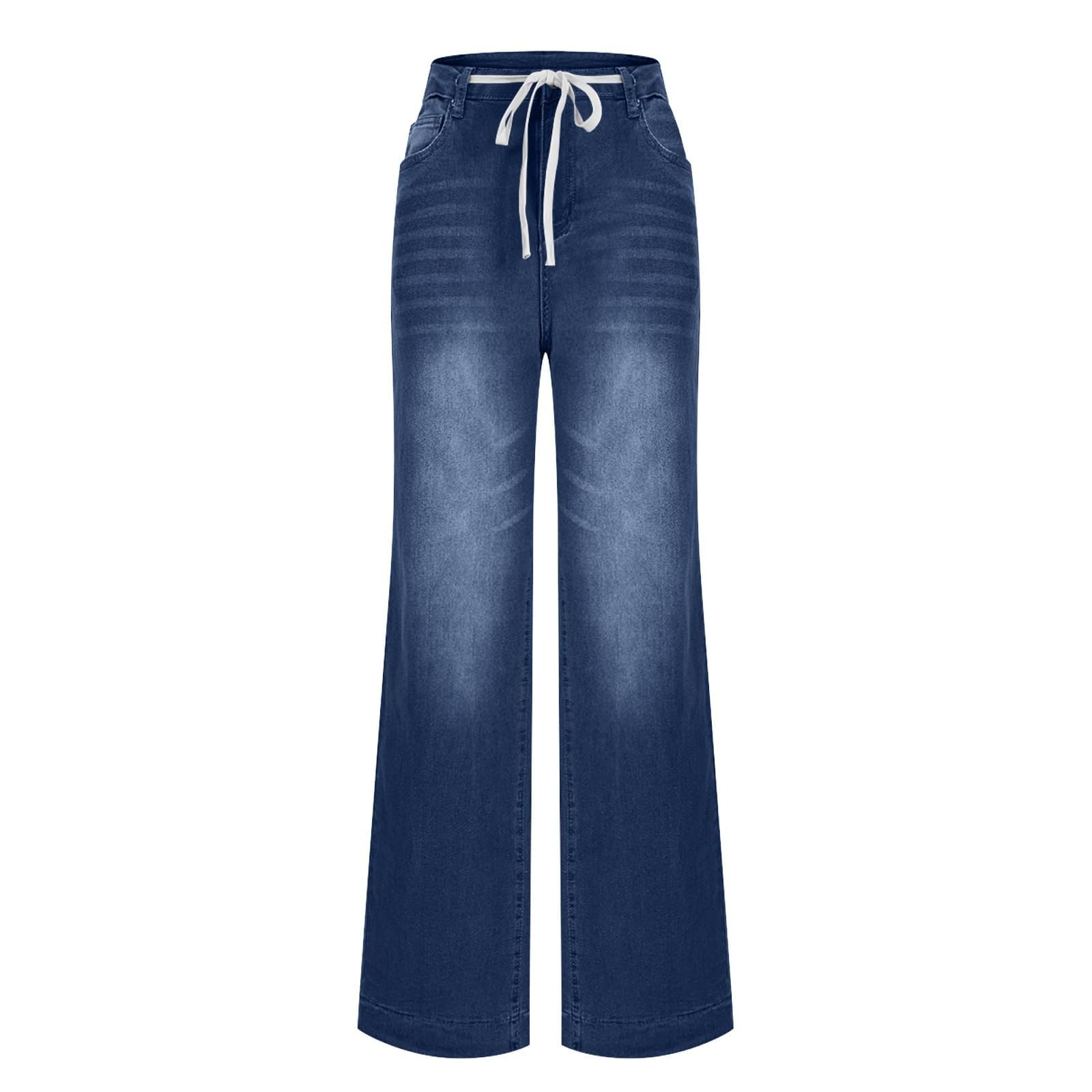 Damen-Jeans mit weitem Bein, lässige, hochtaillierte, Dehnbare, gerade geschnittene Jeans mit Tasche
