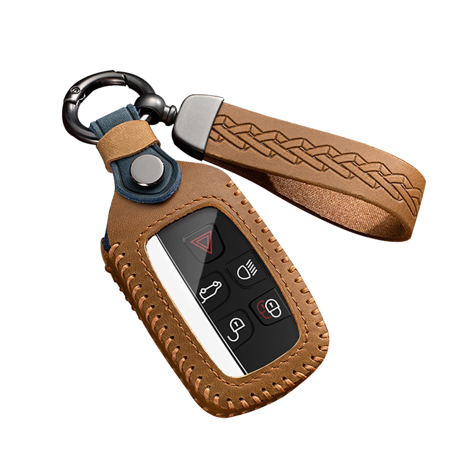 ontto Custodia per chiave auto, con portachiavi, adatta per Land Rover Range Rover Sport Evoque Freelander Velar Discovery 4 Jaguar XE XJ XF Guitar 5 tasti argento