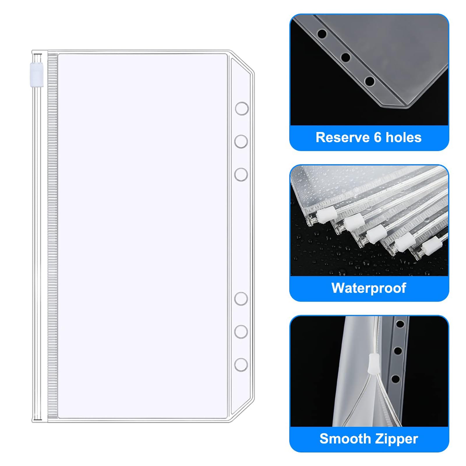 A6 Zipper Binder Pockets,20 PCS Plastic Zipper Budget Binder Pockets Cash Envelope 6 Holes Waterproof Zipper Bags for Budget Binders Documents and Cards Budget Binders and Cash Organization - Image 3