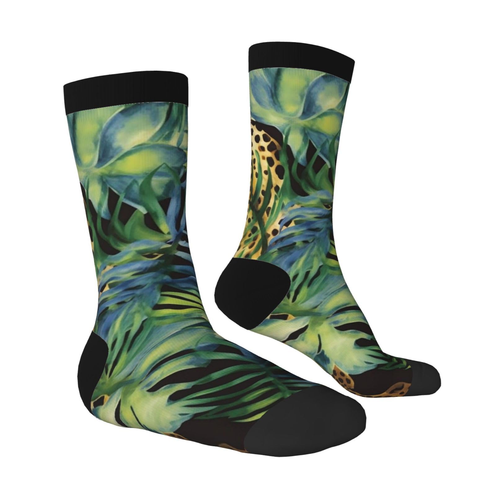 LZQPOEAS Print animal leopard print jungle Athletic Socks Unisex Cushioned Crew Socks Hiking Running Calf Sock Soft Above Ankle Sock