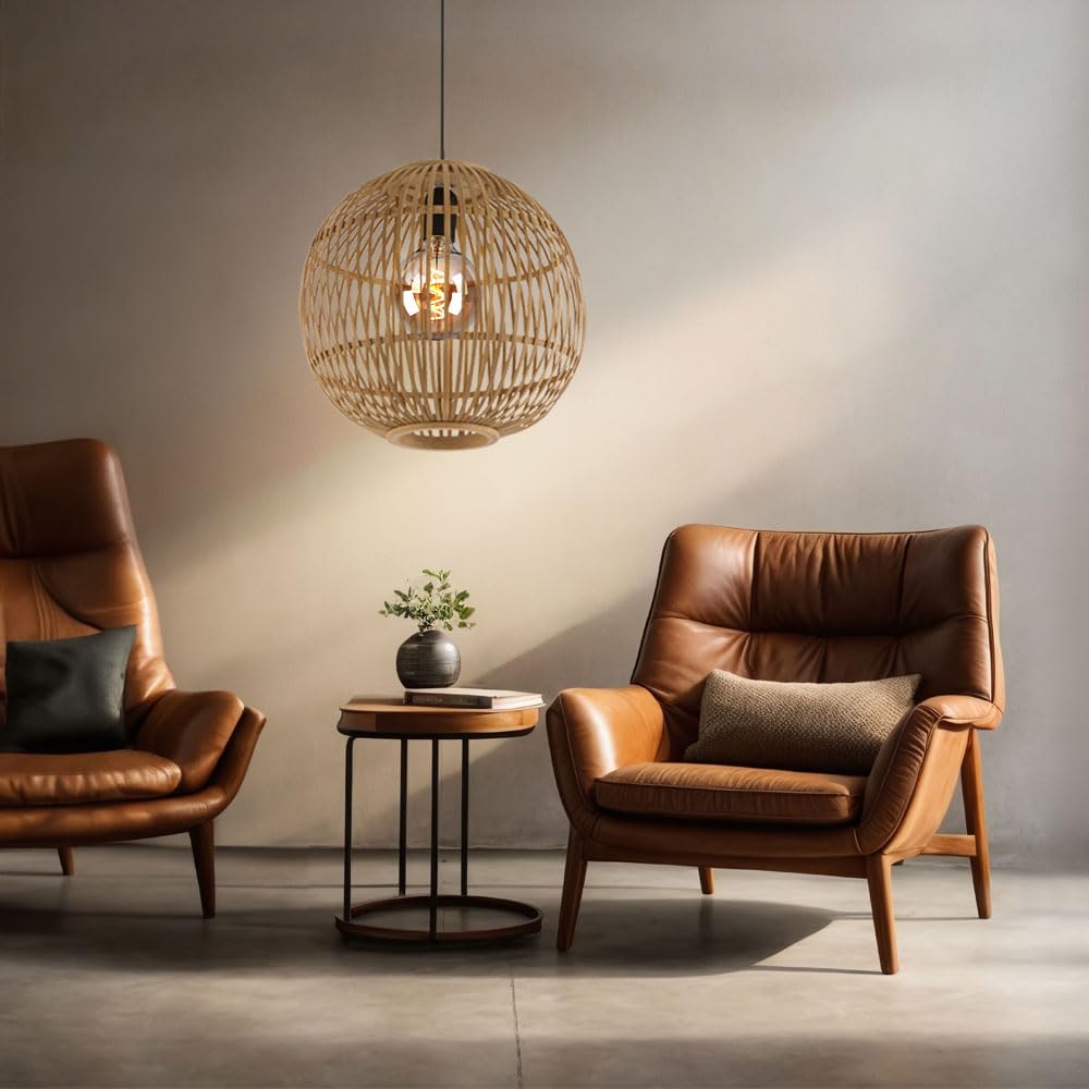 Pendelleuchte Hängelampe Wohnzimmerleuchte Esszimmerlampe Deckenleuchte, Bambus naturfarben, 1x E27 LED 7W 806Lm 2700K warmweiß, H 150 cm