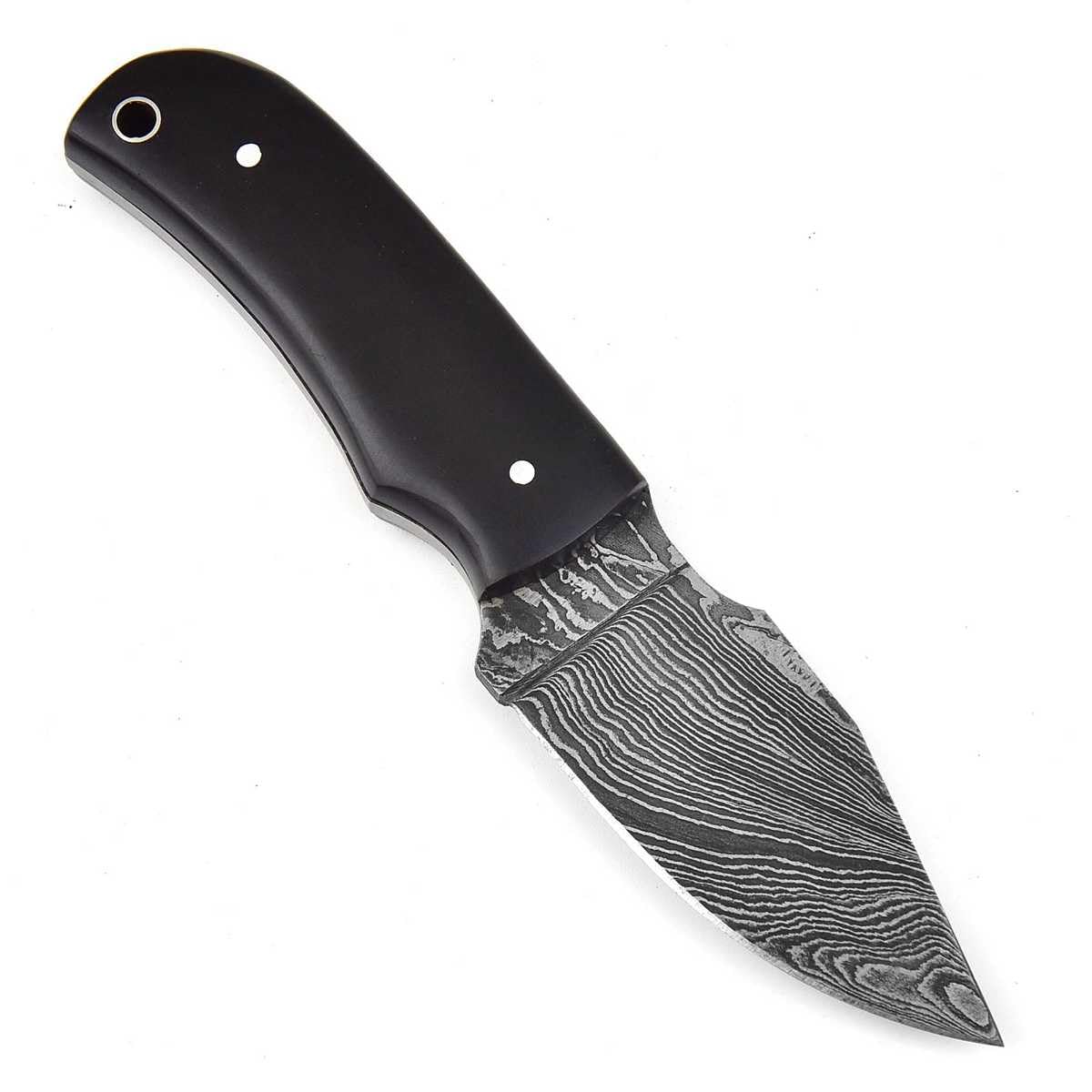 Damast Jagdmesser schöne Klingenmaserung Damast Stahl mit Lederhülle6081