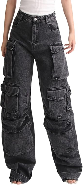 Mens Cargo Pants Ripped Baggy Jeans Y2K Elastic Waist Straight Leg Pants 90S Vintage Streetwear Grunge Clothes.