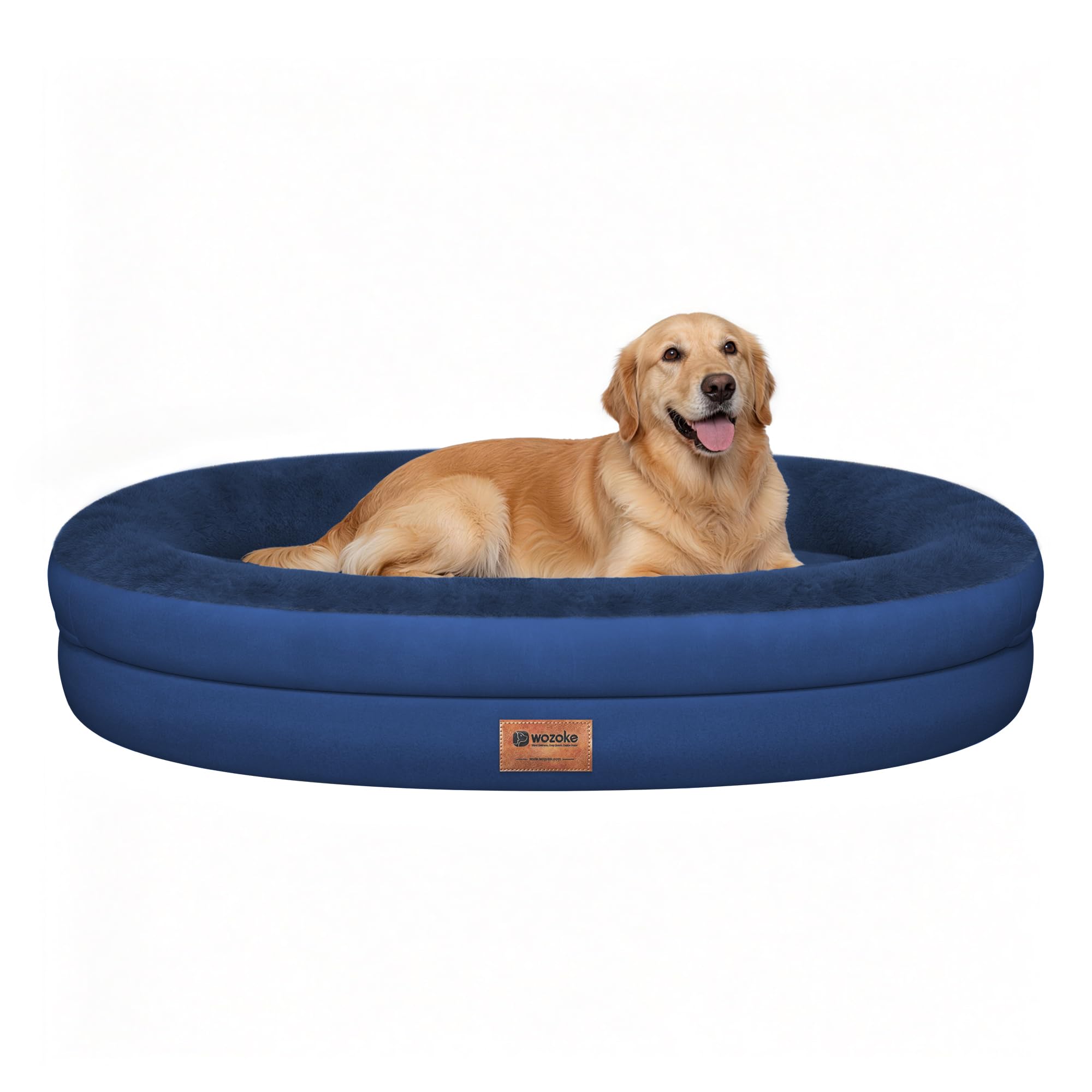 WOZOKE Orthopedic Dog Bed for Large Dogs, Waterproof Dog Bed for Large Size Dogs with Bolsters, Egg Crate Foam Sofa Bed with Washable Removable Cover & Non-Slip Bottom, Navy