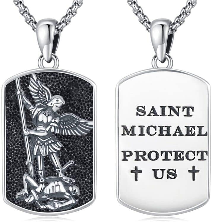 Brisskaari Collar ovalado de San MiguelSan Cristóbal para mujeres y hombres plata de ley 925 collar con colgante de amuleto de San Patricio arcángel