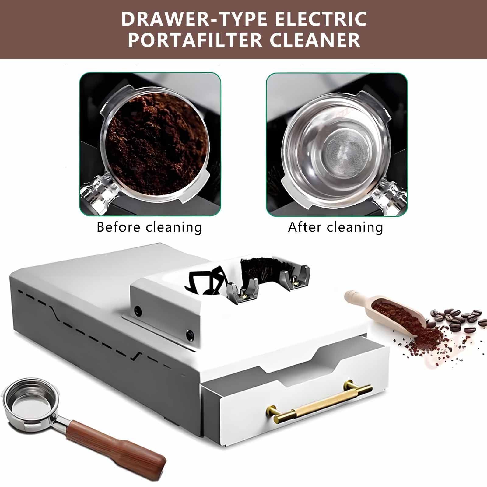 Pulitore Elettrico per Portafiltro da caffè Espresso da 150 W - Ampio Contenitore per Fondi, Design Rimovibile, per Bar E Cucine Domestiche White