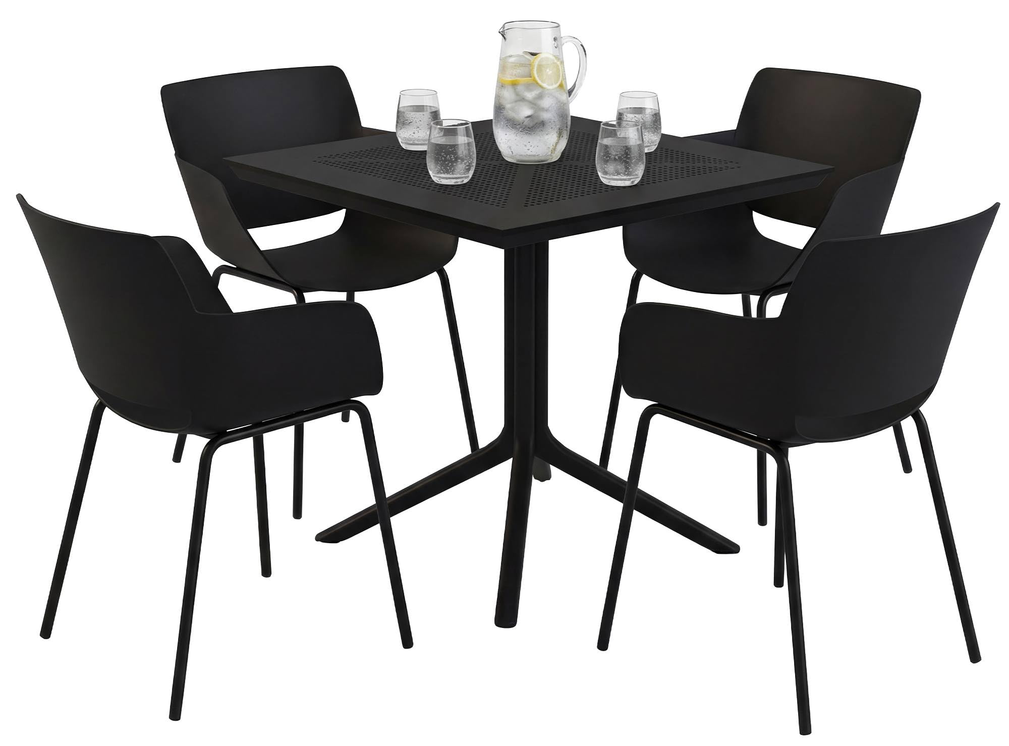CLP Gartenmöbel-Set wetterfest Lirra, mit 4 Stühlen, quadratischem Tisch, 5-teilige Sitzgruppe für Garten, Terrasse und Balkon Farbe schwarz