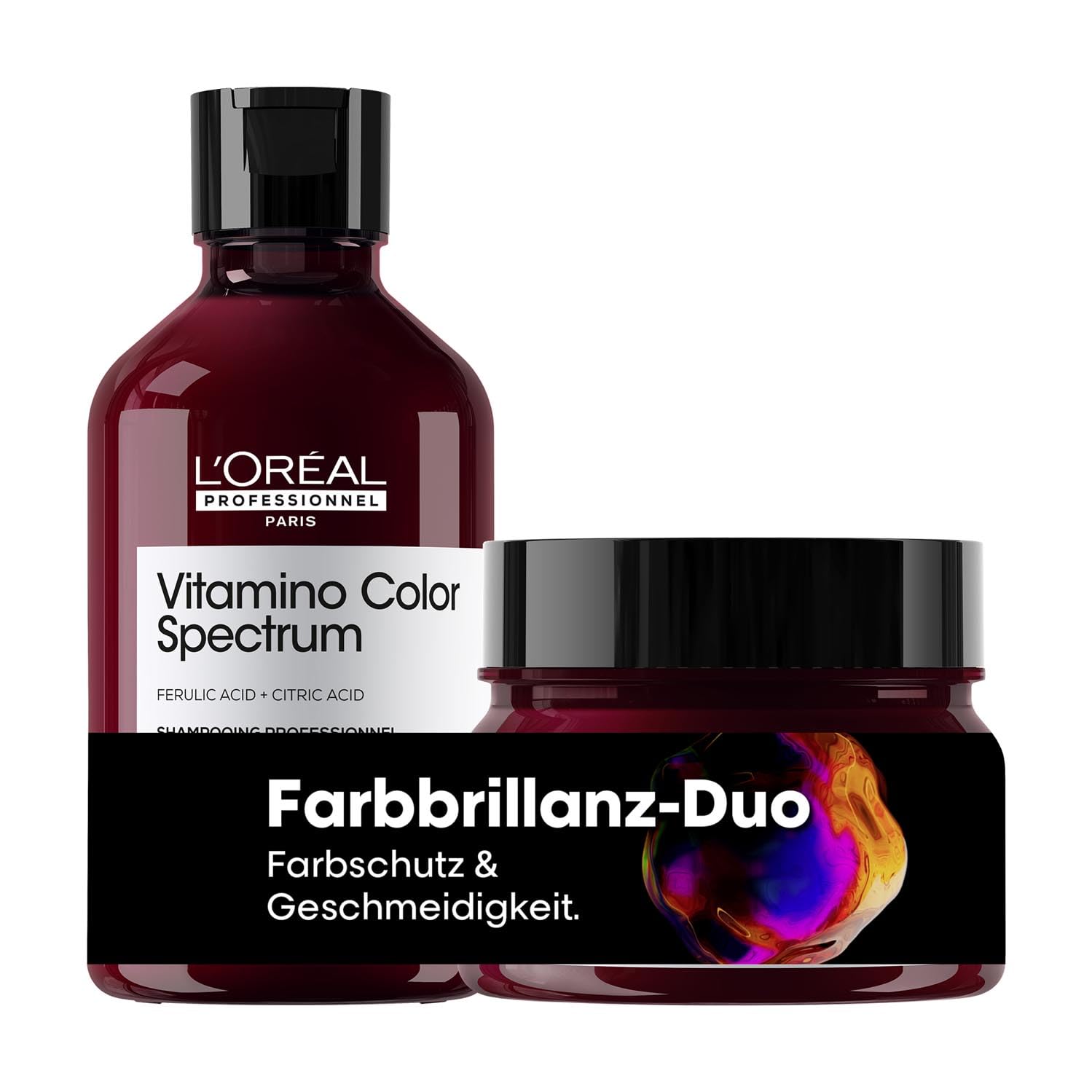 L'Oréal Professionnel Pflege-Duo für Farbbrillanz mit Glass Hair Effekt bei coloriertem Haar, Mit Ferula- & Zitronensäure, Vegan, Serie Expert, Vitamino Color Spectrum Shampoo 300ml und Maske 250ml