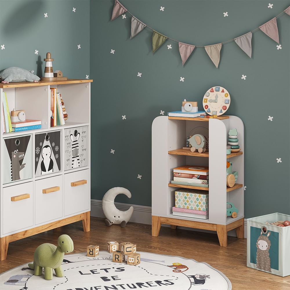 VitaliSpa Estantería Infantil Malia, Blanco/Artesano, 60 x 88 cm con 9 Compartimentos, con estantes Ajustables en Altura y Espacio de Almacenamiento Abierto
