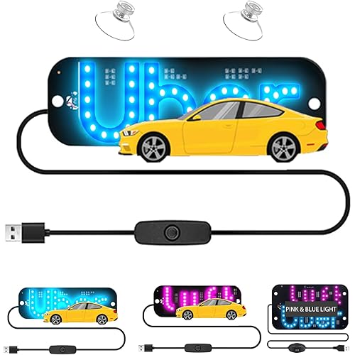 Blue LED Light Sign for Car, Taxi Sign Light Windshield Led Sign Car LED Decal with Suction Cups USB Plug for Cars,SUVs（Blue）