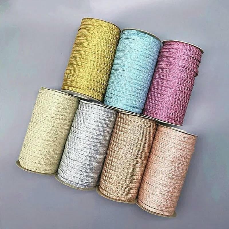 1 rollo de banda elástica de 6 mm para costura, color dorado, plateado, rosa, cinta elástica para la cintura, color champán, 6 mm, 144 años