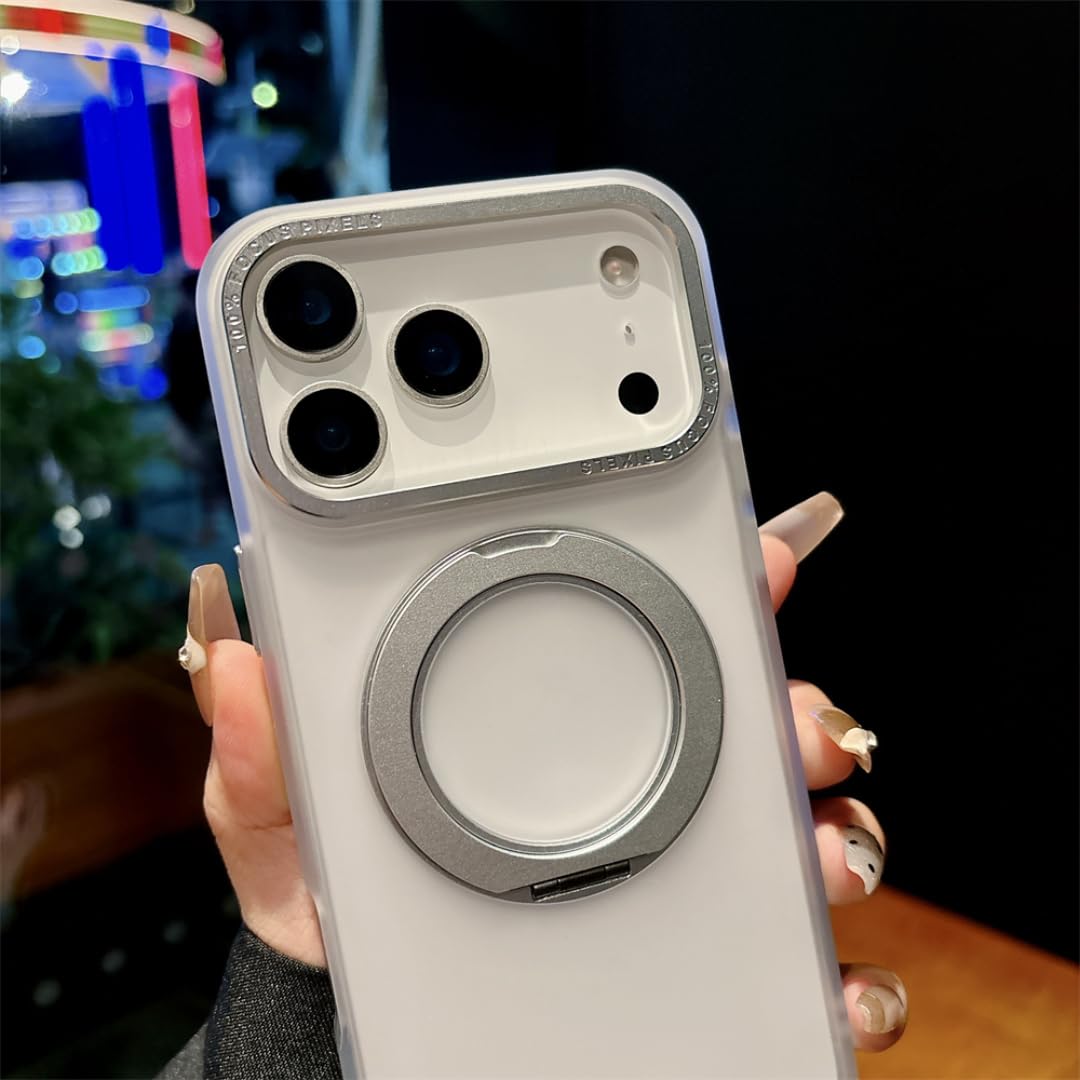 Luksusowe etui z magnetycznym uchwytem i składaną podstawką do iPhone'a 16 Pro, odporne na wstrząsy, z tyłu (do iPhone'a 16 Pro, białe)