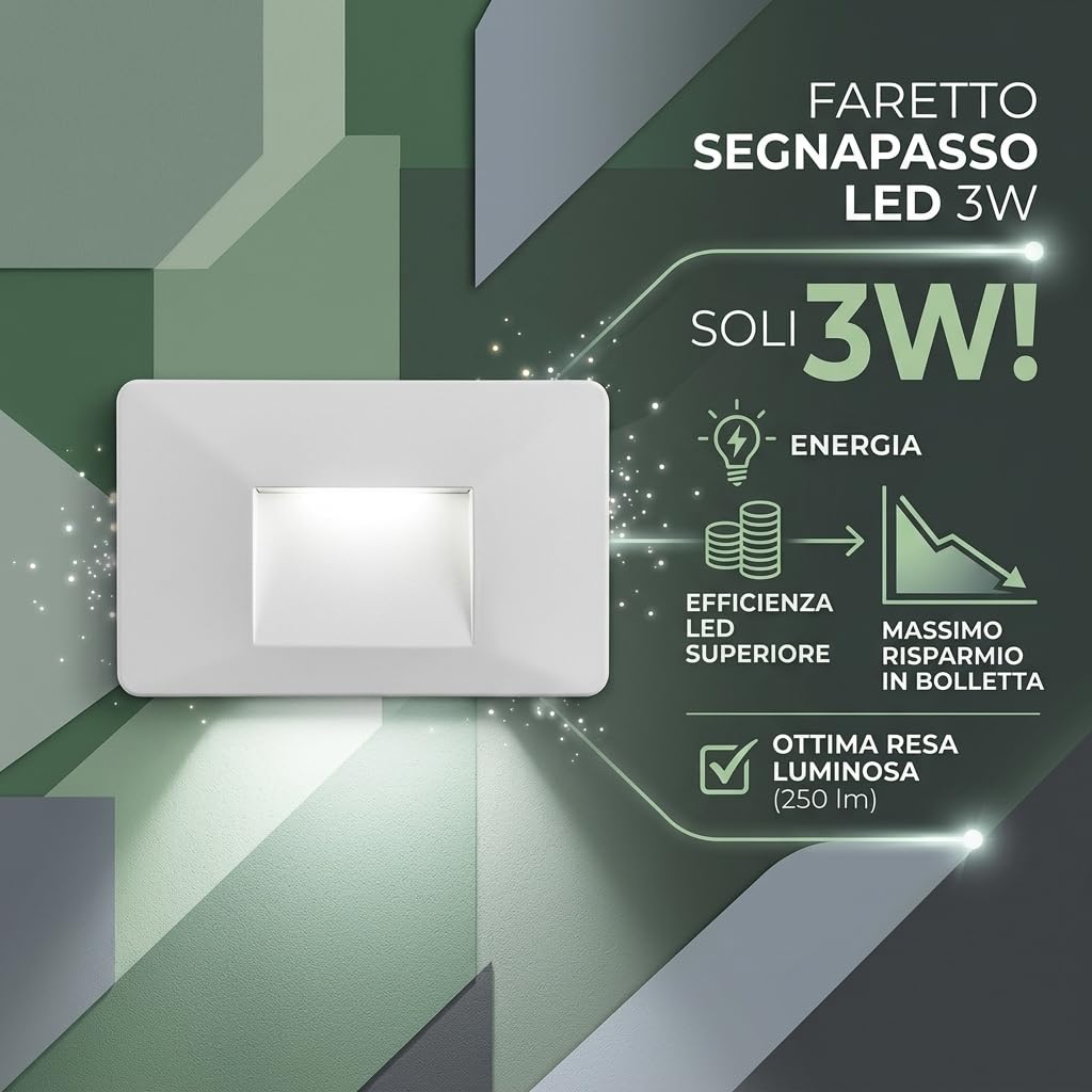 MAKA Faretto Segnapasso LED 3W IP65 da Parete 220V CCT Switch 3000K-6400K 270lm Rettangolare Luce Scala Interno Esterno Illuminazione Segnapasso Moderna (5 Pezzi)