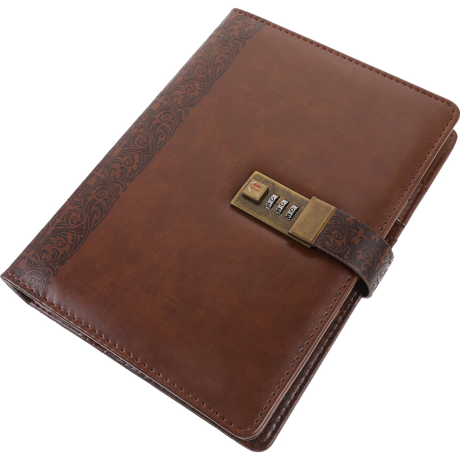 DOITOOL Quaderno Lucchetto Retrò A5 in Pu, Blocco Note Vintage | Carta Color Caffè, Chiusura in Acciaio Inox, Uso Casa e Ufficio, per Dipendenti e Insegnanti