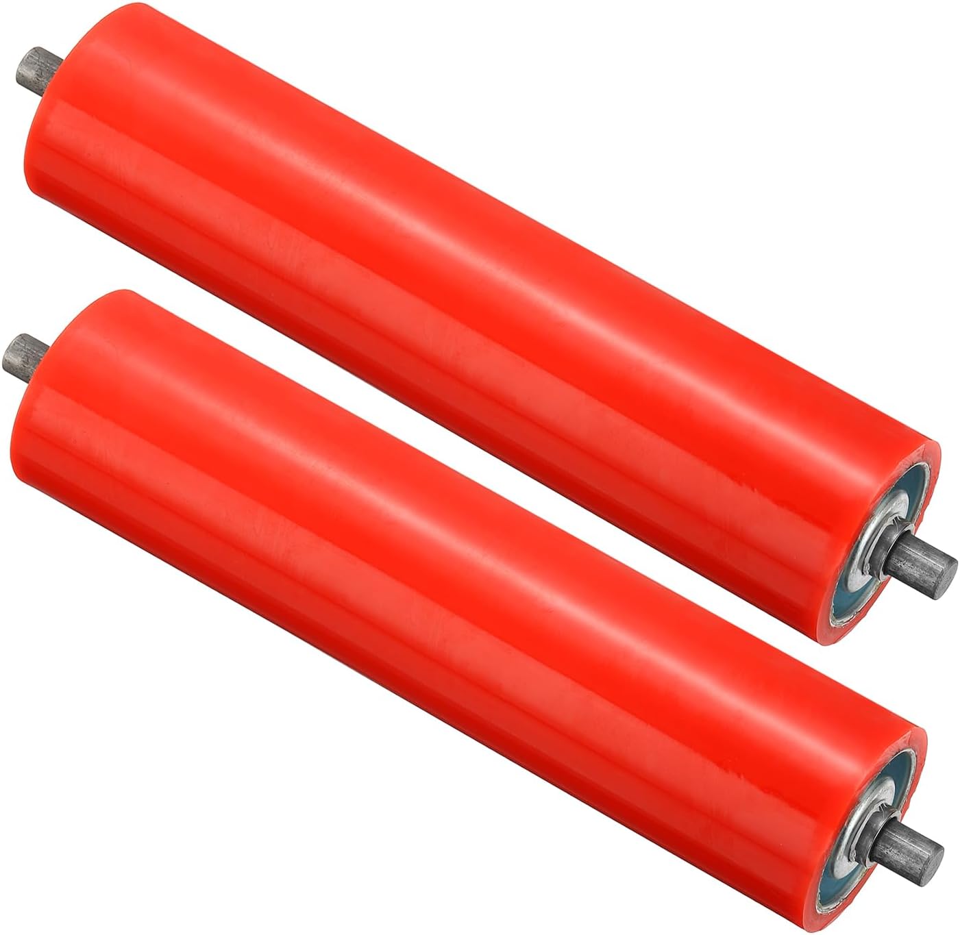 PATIKIL Polyurethane Coated Conveyor Roller 4" Diameter 10" Length, 2 Pack Stainless Steel Gravity Transmission Replacement Part Galvanized End, Red