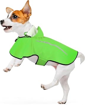 Dog Raincoat with Removable Hoodie, Rain Coats Waterproof Windproof Snowproof, Rain Jacket with Reflective Strip/Adjustable Drawstring/Leash Hole for Dog Walking Green, Small