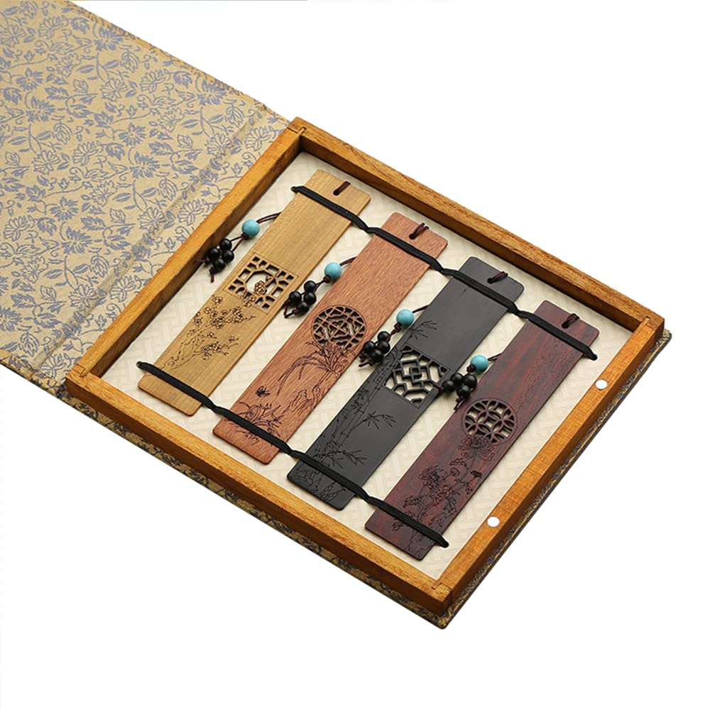 4pcs hölzerne Lesezeichen Mahagoni Antike Lesezeichen chinesische Stil Geschnitzte Lesezeichen Lesezeichen