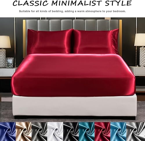 Miniatura 2 de JNTKE Sábana bajera ajustable de satén de seda, sábana bajera ajustable suave y sedosa, sábana bajera de lujo y ultra cama, sábanas de fondo