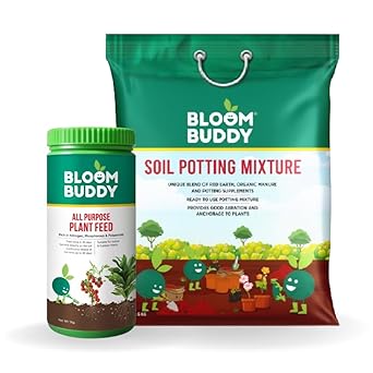 Bloombuddy All Purpose Plant Feed 1kg Fertilizer and Soil Potting Mixture 5kg Combo - Comprehensive Plant Growth Solution