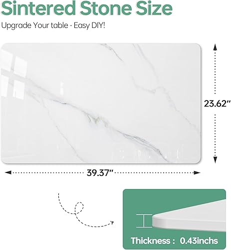 Miniatura 3 de Mesa de Sobre Rectangular, 39.3 x 23.6 pulgadas de Piedra Sintética Blanca, Reemplazo y Cubierta de Mármol DIY, Resistente a Arañazos y al Desgaste,