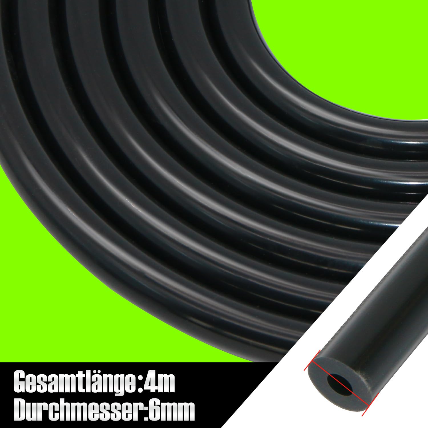 Tubo In Silicone Nero 6x10mm Per Auto - 2 Metri Per Motore E Applicazioni Industriali - Foto 3