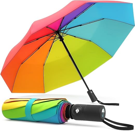 Rainbow Umbrella 3 Fold | Auto Open &amp; Close | Wind &amp; Rain Resistant Travel Umbrella for Men, Women, Kids, Boys &amp; Girls – C...