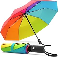 Rainbow Umbrella 3 Fold | Auto Open & Close | Wind & Rain Resistant Travel Umbrella for Men, Women, Kids, Boys & Girls – Compact & Colorful