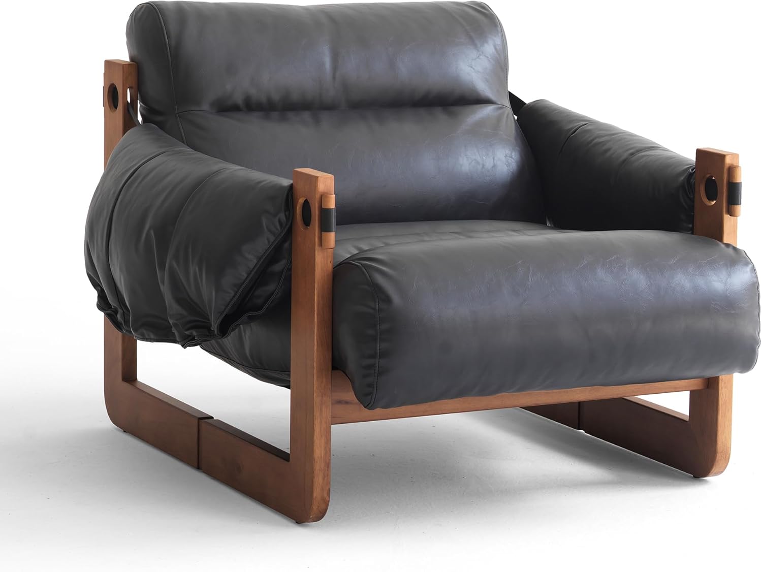 Vintage Solid Wood Frame Lounge Chair with Resilient Silk-Cotton Fill & Ergonomic Support for Living Spaces (Black, one Chair)