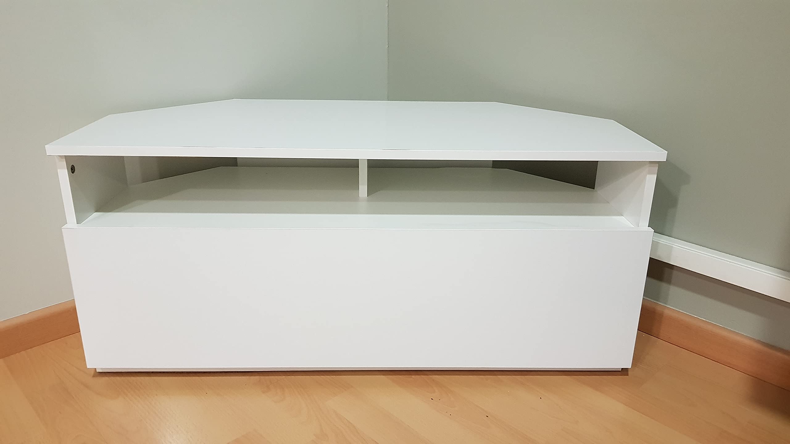 RO&CO Sonorous TRD100 Wht | Mueble TV Esquinero Blanco 100 cm | Diseño Moderno para Salón | Puerta Abatible Blanca con Almacenamiento Oculto | Soporta hasta 40 kg | Mueble para Televisor de Esquina.