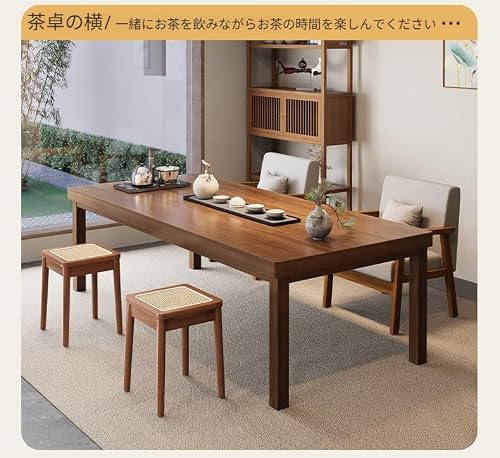 VIVPUYU 木製スツール 円形チェア ラタン座面 無垢材デザイン スタッキング対応 コンパクト 軽量 ダイニング リビング 玄関 来客用 簡単組立 ナチュラルインテリア (チェリー材の色) [5]
