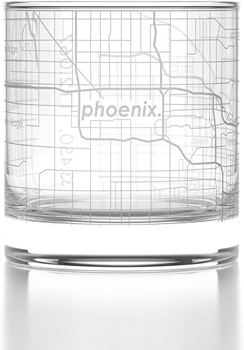 Well Told Vaso de whisky grabado Phoenix Arizona Map Rocks, Old Fashioned Whisky Glass (11 onzas, transparente), regalos para los amantes del whisky