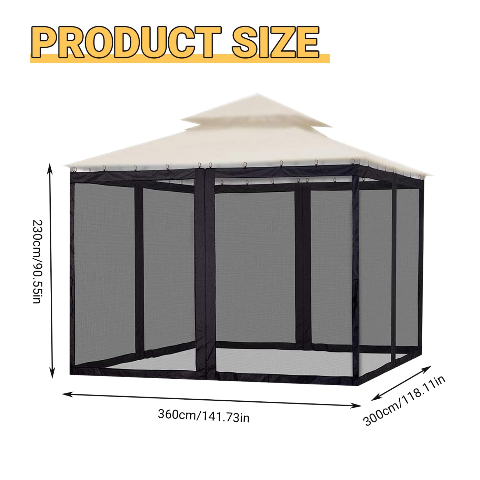 Rete per gazebo | Zanzariera per gazebo, pannelli pieghevoli retrattili 9x11x8 piedi con cerniera, zanzare da esterno per portico campeggio patio giardino