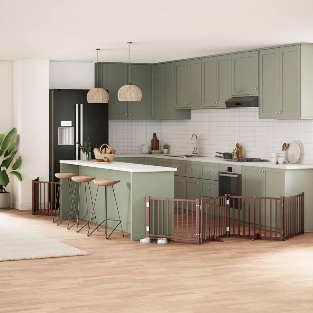 Homgoday Puerta de Perros Plegable 10 Paneles Madera álamo marrón 800 cm para Perros Plegable Valla para Mascotas Pequeña Barrera de Seguridad
