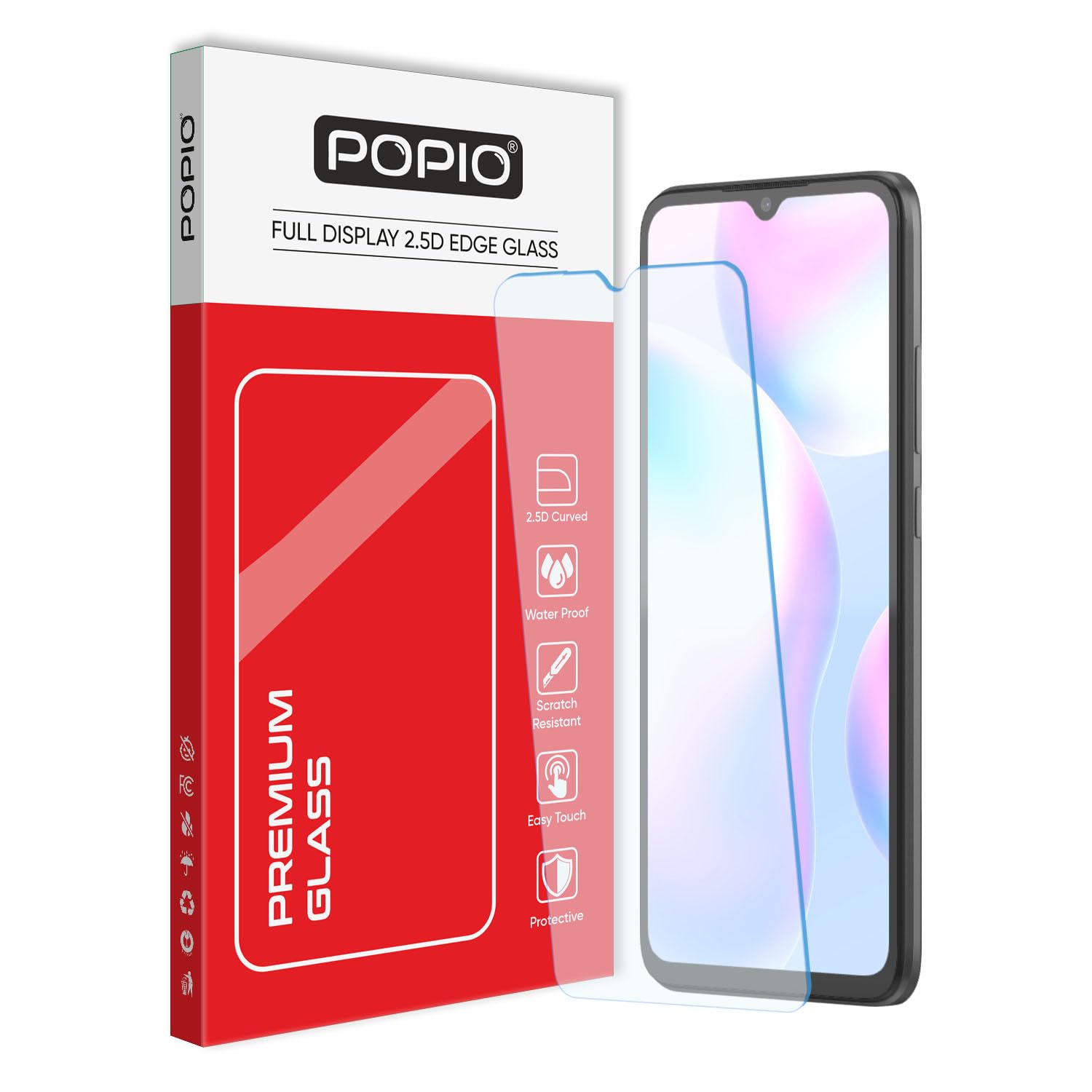 POPIO Tempered Glass Full Screen Protector Compatible For Redmi 9/9 Power / 9 Prime / 9A Full Screen Coverage (Except Edges) For Smartphone