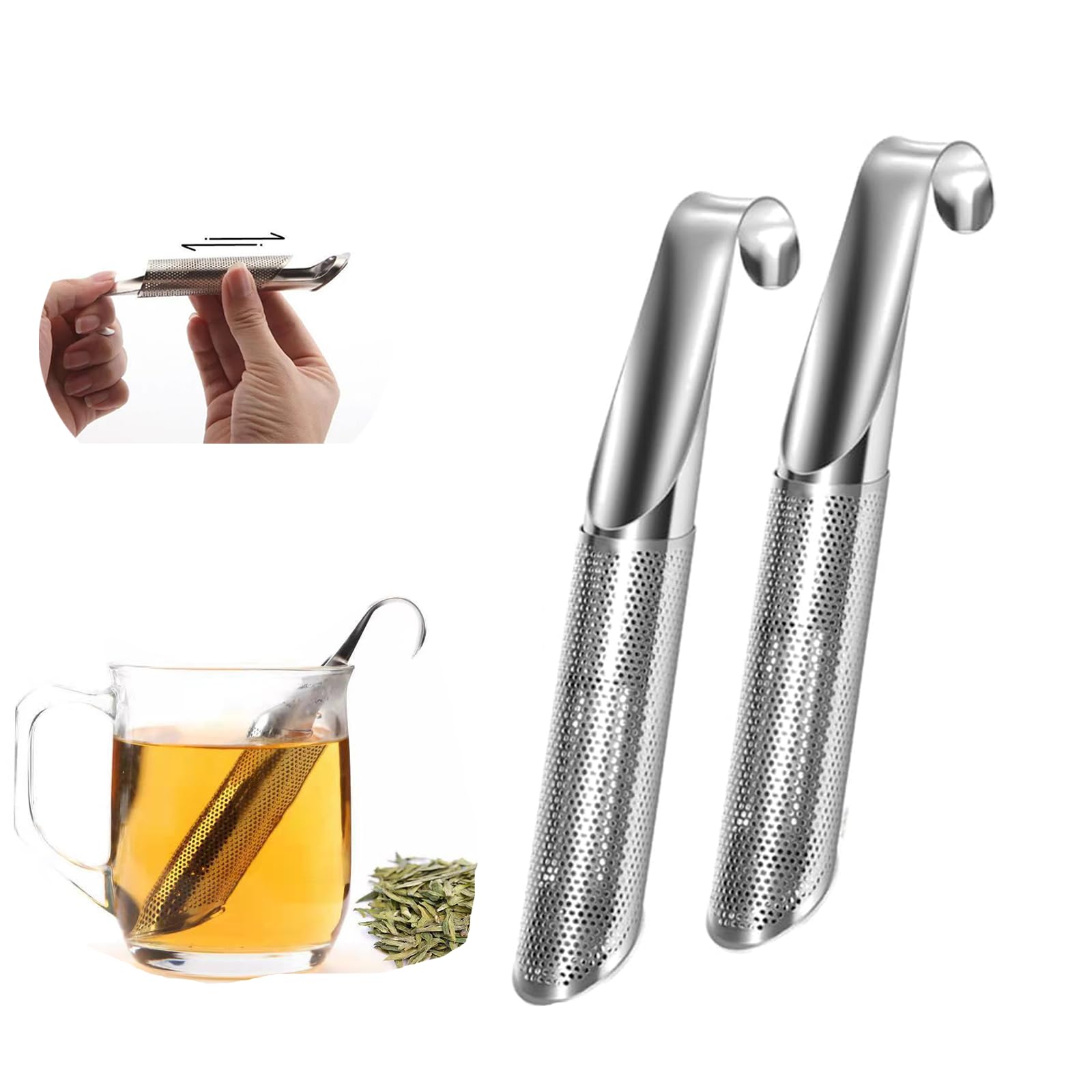 Stainless Steel Tea Infuser,304 Stainless Steel 2024 New Tea Artifact Creative Pipe Tea Infuser Mesh Strainer with Hanging HookHandle, Used for tea, rose tea, coffee, etc