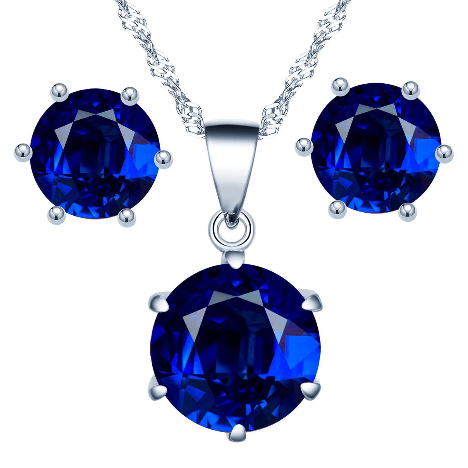 Yumilok Collier zircon et Boucles d'oreilles zircon pour femmes et filles, Bijoux parures de diamant en argent 925, Collier solitaire à six griffes, Clous d'oreilles solitaire à six griffes