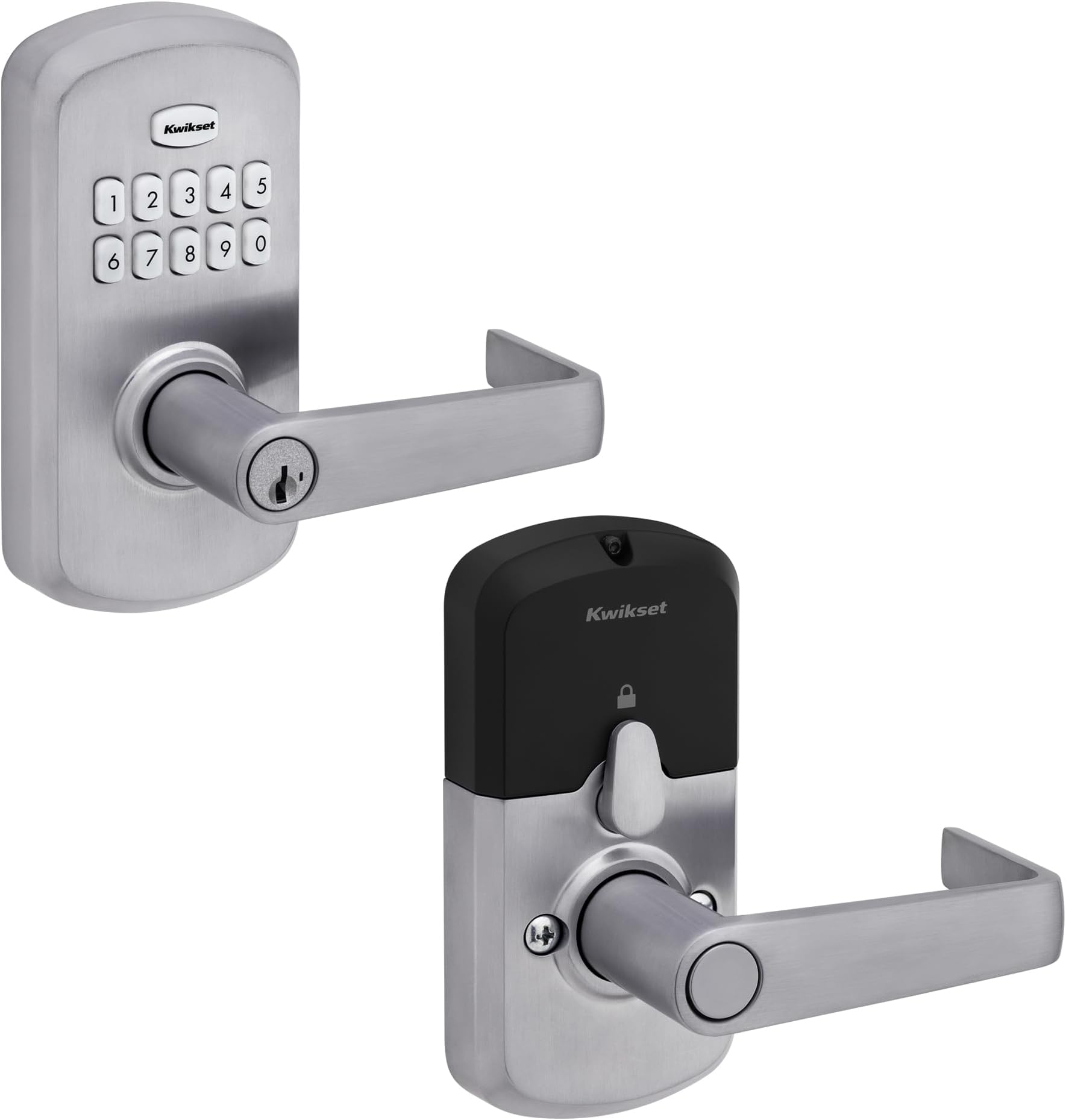 Kwikset SmartCode 955 Kingston SC1-Keyway Light Commercial 10-Button Keypad Satin Chrome Electronic Lever, with Convenient Keyless Entry, 3-Year Battery Life, High Traffic Durability