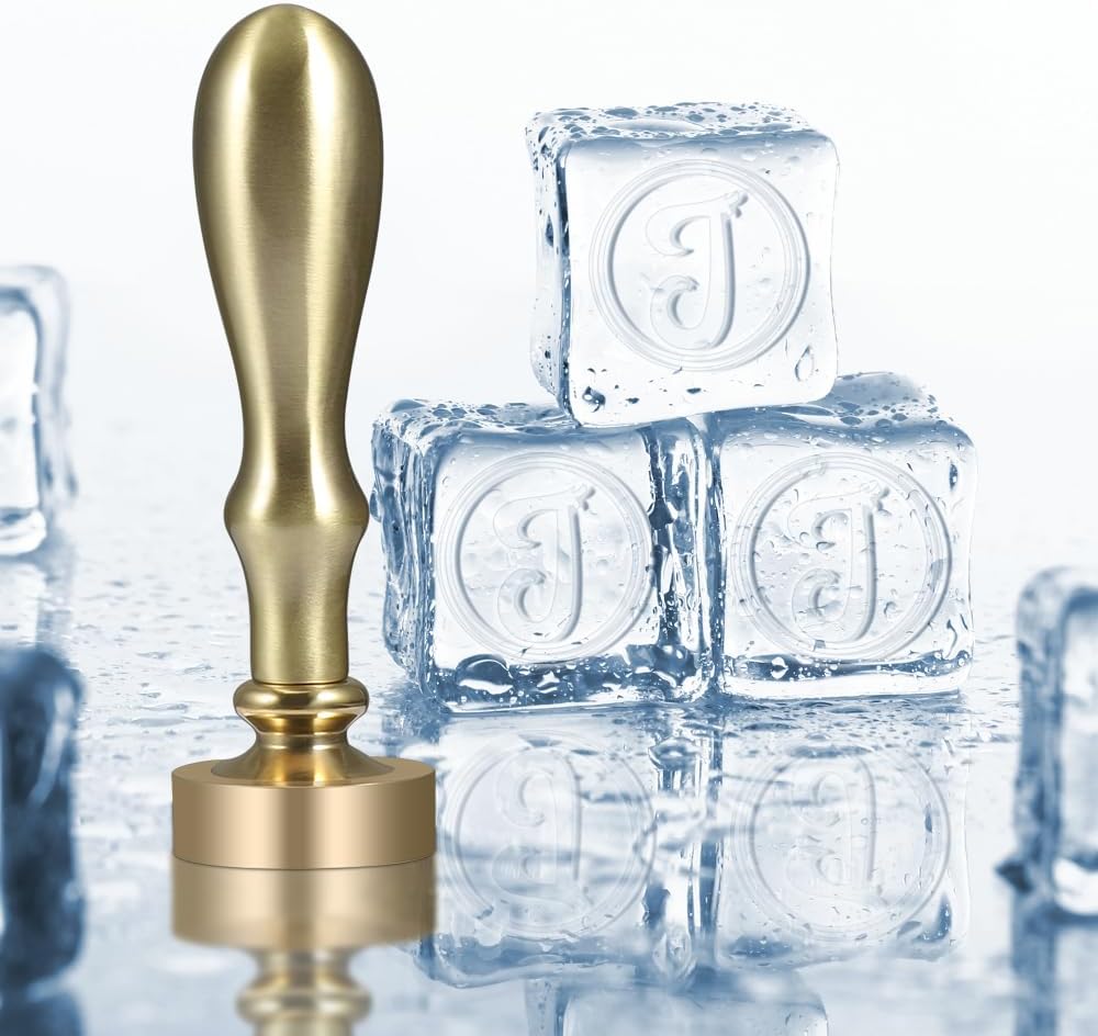 Ice Cube Stamp for Cocktails Ice Stamp Brass Head with Handle, Ice Branding Stamp for Ice Cubes Cocktail Whiskey Drinks Party Wedding Making DIY Crafting (Letter J)
