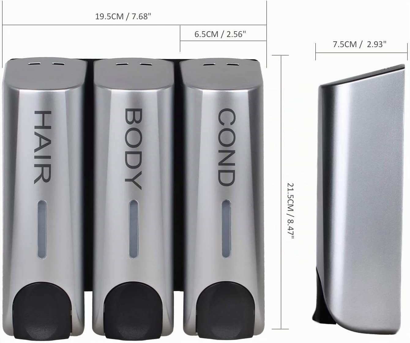 Seifenspender Wandbefestigung ohne Bohren, 350ml Shampoo Duschgel Spender für Badezimmer, 3 Kammer Nachfüllbar Duschseifenspender für Bad Hotel (Silber)