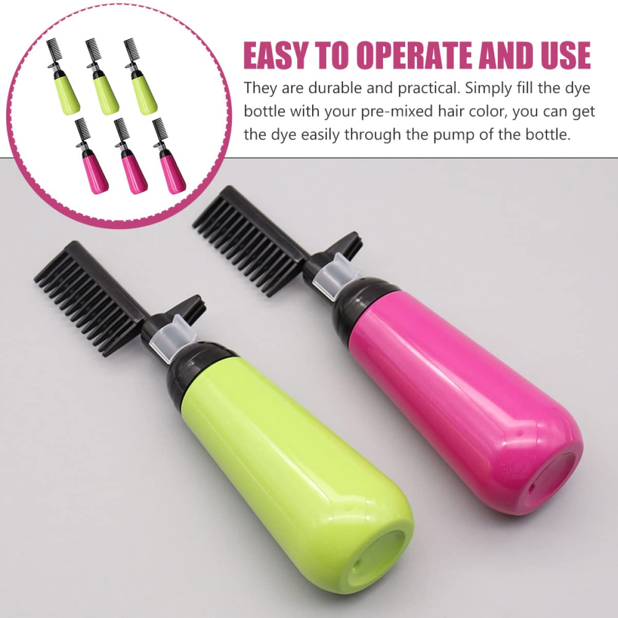 WOONEKY 6pcs Hair Dye Applicator Bottles Comb Root Comb for Hair Coloring Dyeing Tool for Hairdressers and Barbers Random Colors