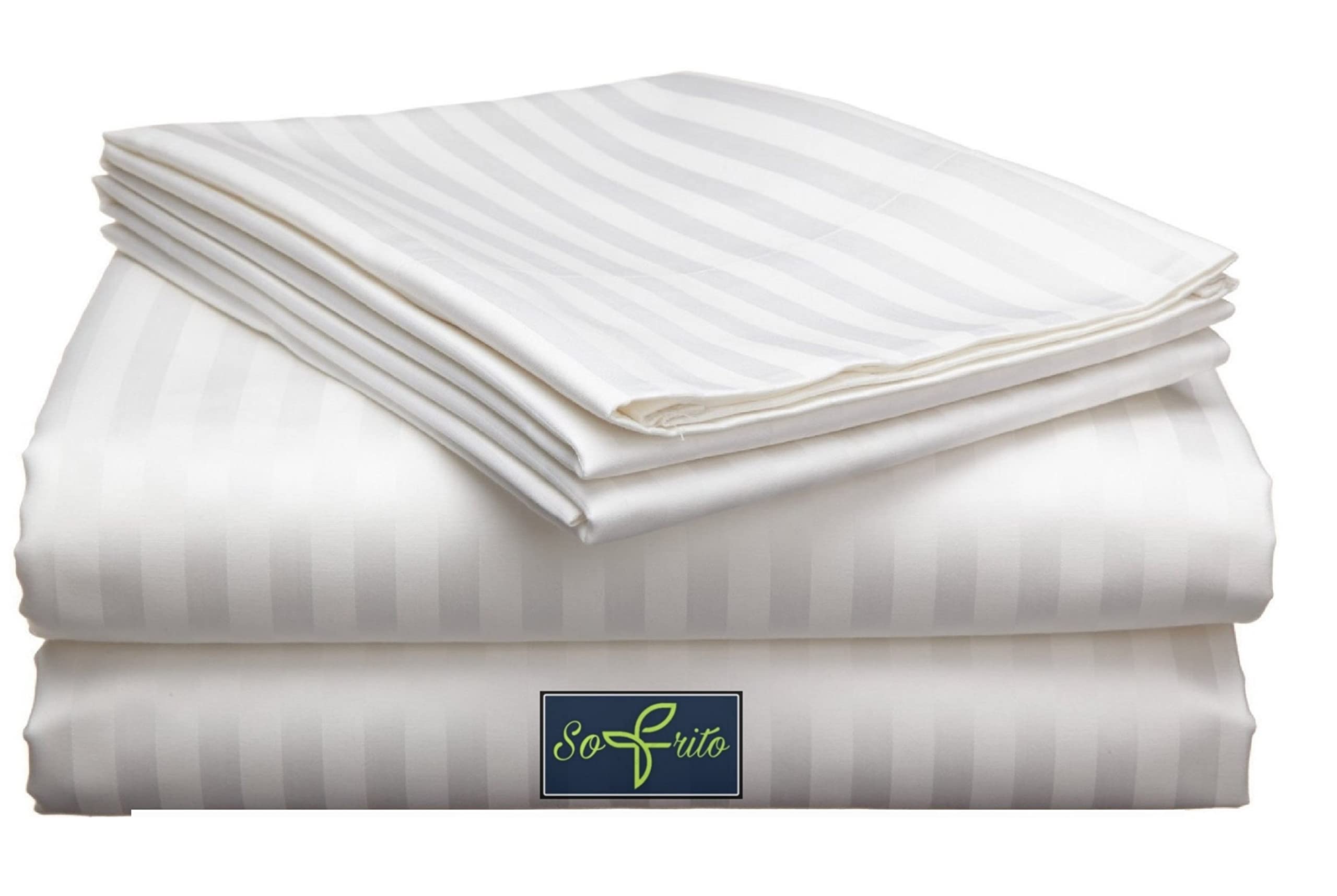Sofrito Bed Sheet Glace Cotton Striped – 300 TC – Small Single (54"x90") – with 1 Pillow Cover | Ideal for Hospitals, Clinics, Hostels, PGs, Hotels & Guest Houses | White-image-43