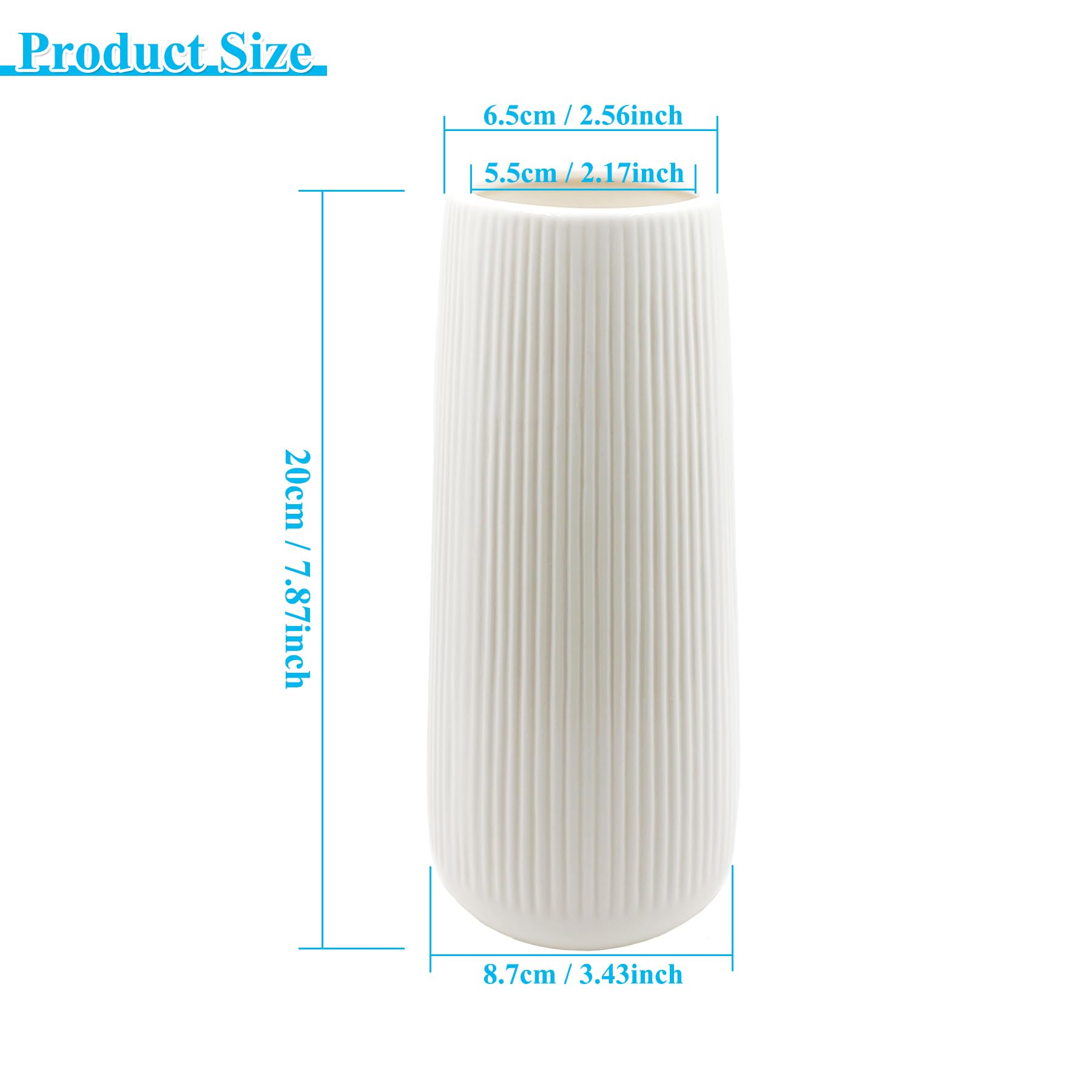 Ceramic Ribbed Vase for Pampas Grass, Boho Deco Modern White Glazed Flower Vase 7.87Inch / 20CM - Image 2