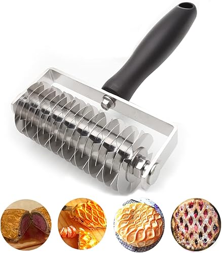 AMPSEVEN - Cortador de rodillos de pastelería - Enrejado profesional de acero inoxidable para pasteles, pan de pizza, wellington de ternera,