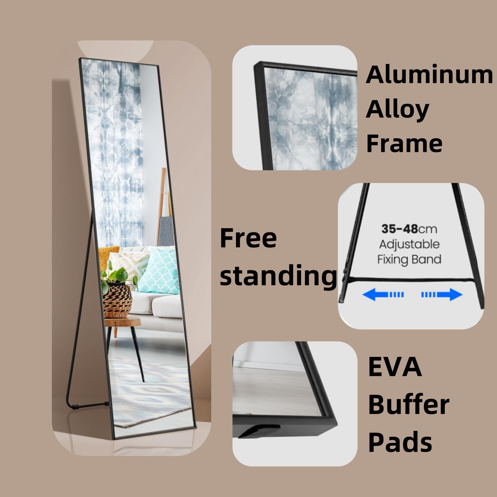 LIFEZEAL Specchio da Parete Lungo, Specchio ingresso Senza Carda Specchiera Rettangolare, 160 x 40 cm per Soggiorno, Camera da letto, Bagno, Moderno ed Elegante (nero)