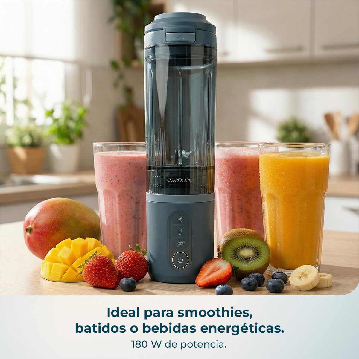 Cecotec Batidora de Vaso Individual Power Titanium Shake2Go Dark. 180W, Vaso Tritan 600ml Libre BPA, 3 Programas Automáticos, Diseño Compacto y Portátil, Smoothies Listos para Llevar — view 2