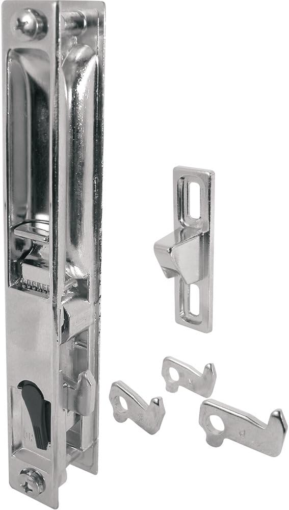 Prime-Line C 1045 Sliding Glass Door Handle Set, 6-5/8 in., Diecast, Chrome Plated, Hook Style, Flush Mount, Non-Handed